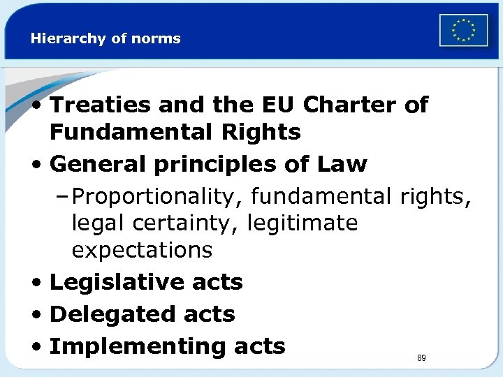 Hierarchy of norms • Treaties and the EU Charter of Fundamental Rights • General