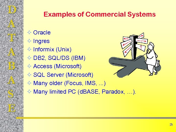 D A T A B A S E Examples of Commercial Systems ² Oracle