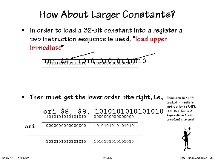 How About Larger Constants? • In order to load a 32 -bit constant into