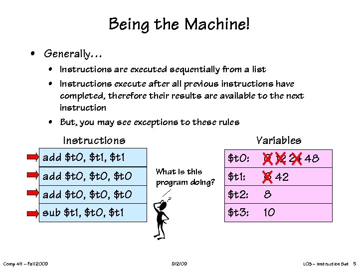 Being the Machine! • Generally… • Instructions are executed sequentially from a list •