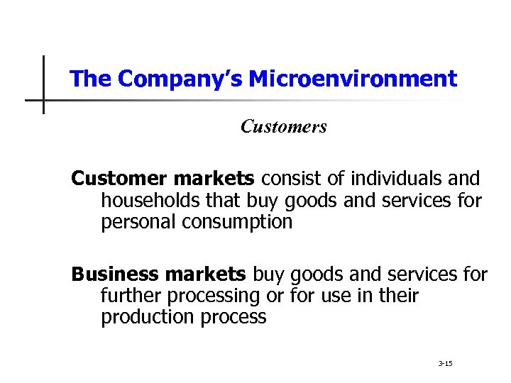 The Company’s Microenvironment Customers Customer markets consist of individuals and households that buy goods