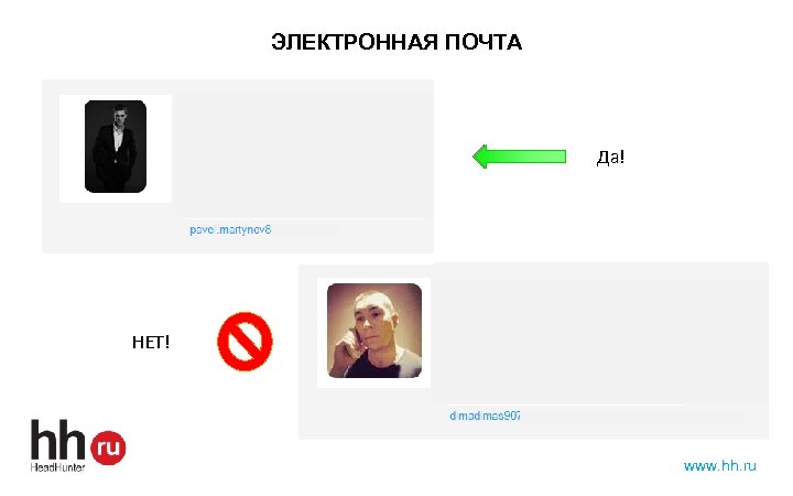 ЭЛЕКТРОННАЯ ПОЧТА Да! НЕТ! www. hh. ru 