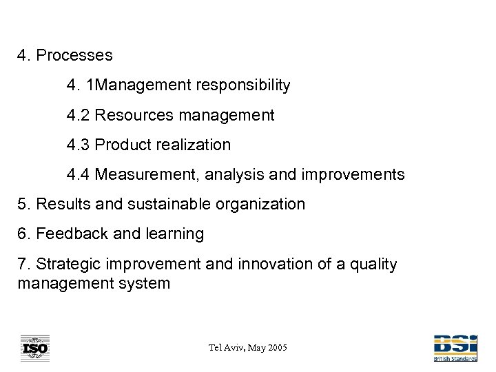 4. Processes 4. 1 Management responsibility 4. 2 Resources management 4. 3 Product realization