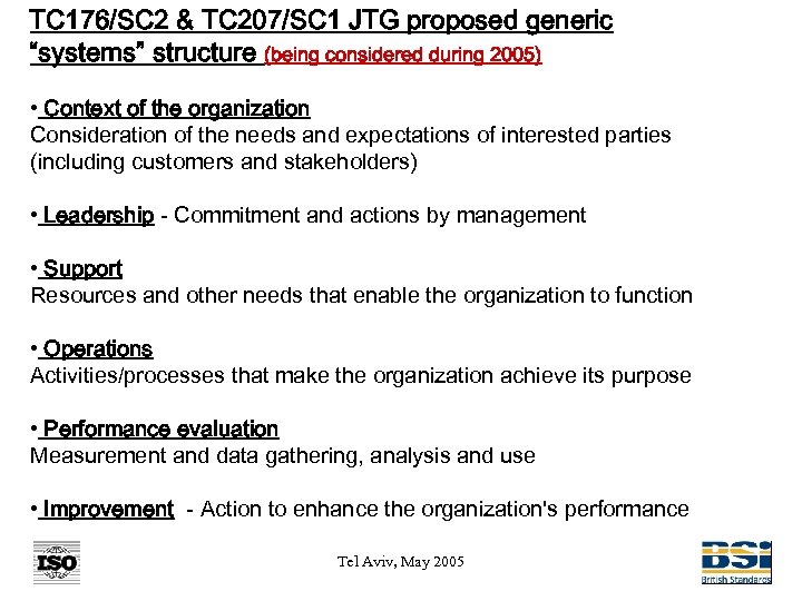 TC 176/SC 2 & TC 207/SC 1 JTG proposed generic “systems” structure (being considered