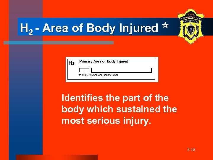 H 2 - Area of Body Injured H 2 Primary Area of Body Injured