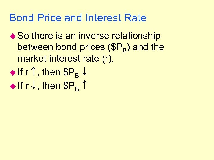 Bond Price and Interest Rate u So there is an inverse relationship between bond