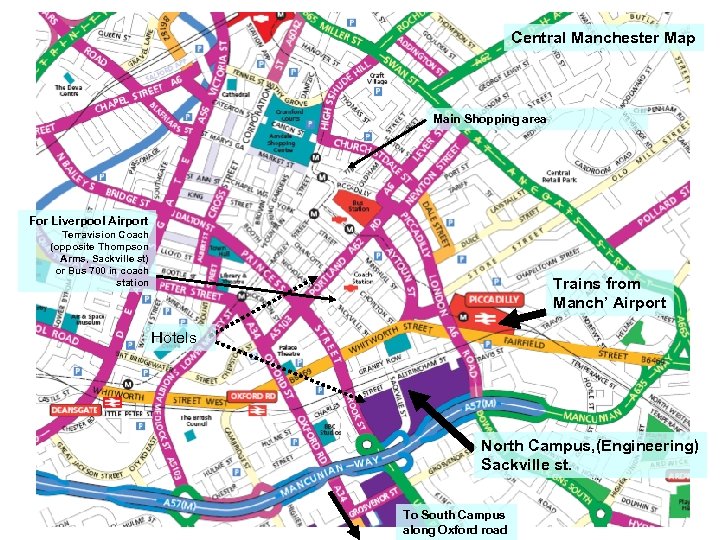 Central Manchester Map Main Shopping area For Liverpool Airport Terravision Coach (opposite Thompson Arms,