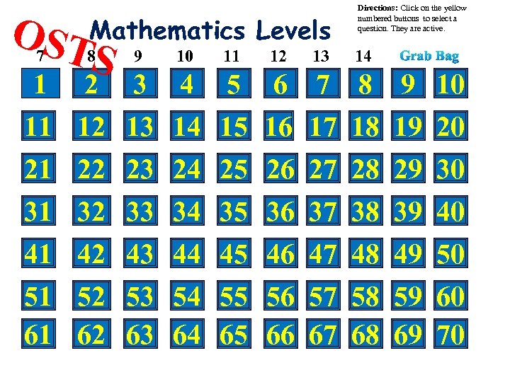 OSTMathematics Levels S Directions: Click on the yellow numbered buttons to select a question.