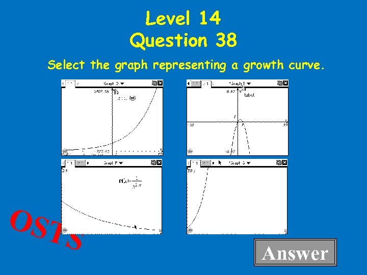 Level 14 Question 38 Select the graph representing a growth curve. OST S Answer