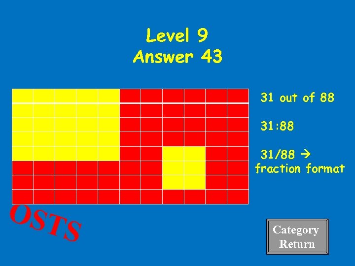 Level 9 Answer 43 31 out of 88 31: 88 31/88 fraction format OST