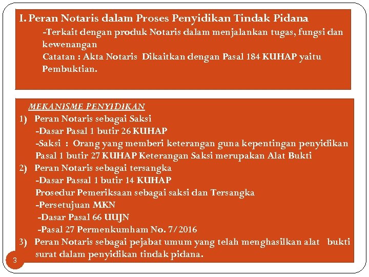 I. Peran Notaris dalam Proses Penyidikan Tindak Pidana -Terkait dengan produk Notaris dalam menjalankan