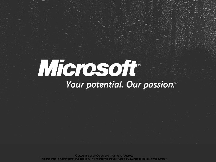 © 2006 Microsoft Corporation. All rights reserved. This presentation is for informational purposes only.