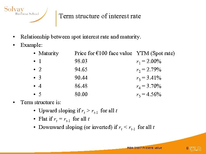 Term structure of interest rate • Relationship between spot interest rate and maturity. •