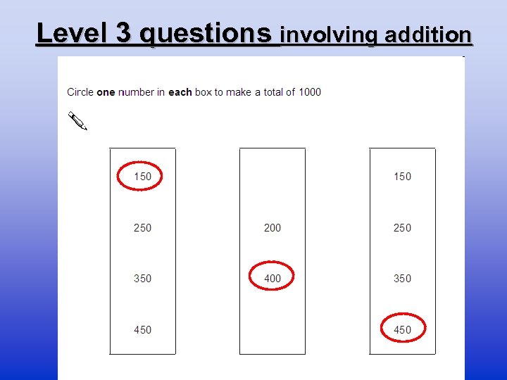 Level 3 questions involving addition 
