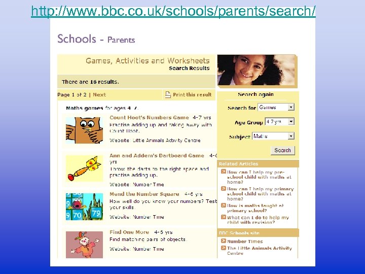 http: //www. bbc. co. uk/schools/parents/search/ 