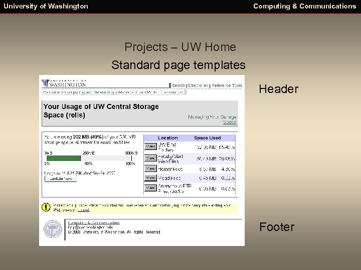 University of Washington Computing & Communications Projects – UW Home Standard page templates Header