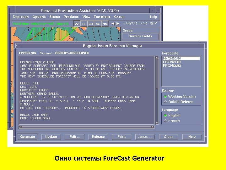Окно системы Fore. Cast Generator 