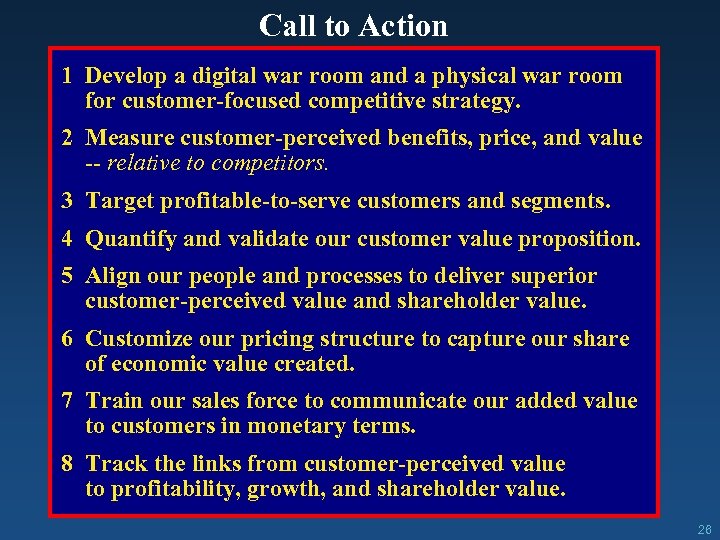 Call to Action 1 Develop a digital war room and a physical war room