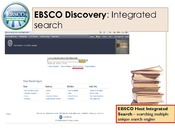 EBSCO Discovery: Integrated search EBSCO Host Integrated Search – searching multiple unique search engine