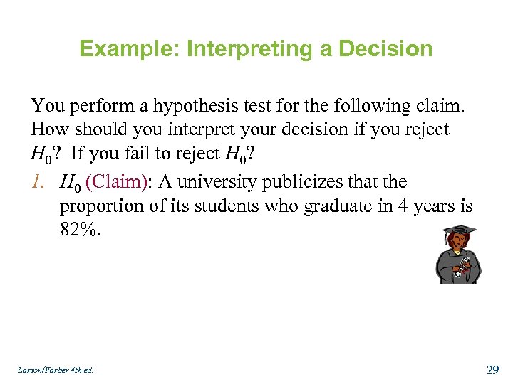 Example: Interpreting a Decision You perform a hypothesis test for the following claim. How