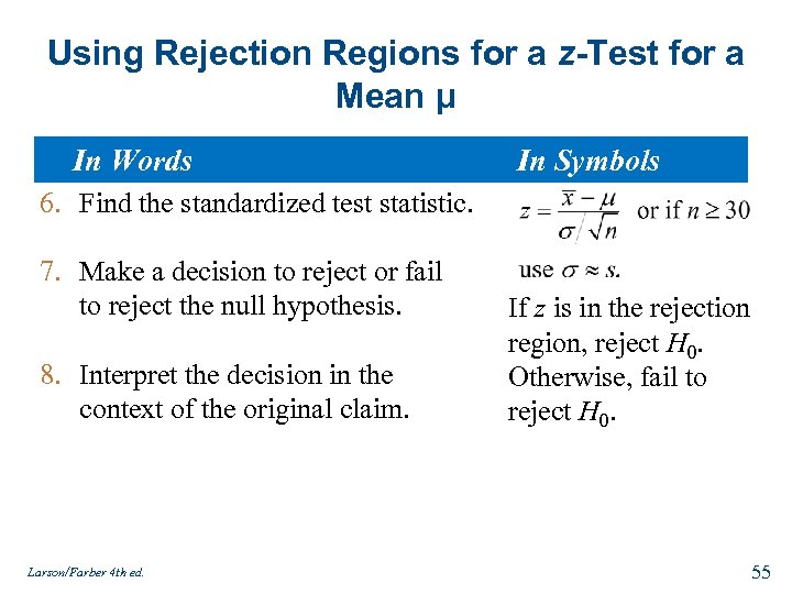 Chapter 7 Hypothesis Testing With One Sample Larson Farber