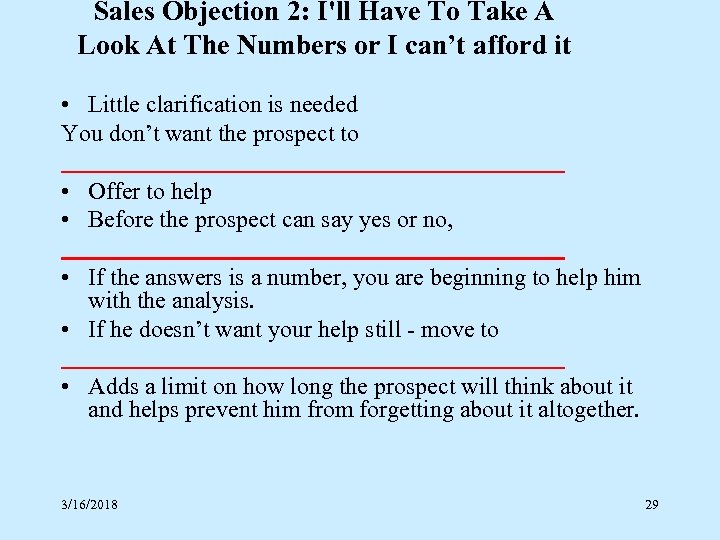 Sales Objection 2: I'll Have To Take A Look At The Numbers or I