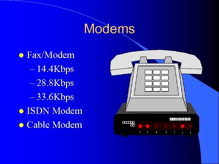 Modems Fax/Modem – 14. 4 Kbps – 28. 8 Kbps – 33. 6 Kbps