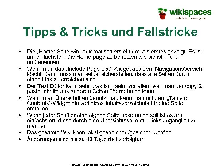 Tipps & Tricks und Fallstricke • • Die „Home“ Seite wird automatisch erstellt und