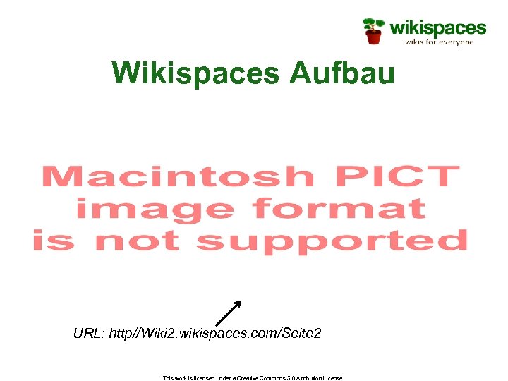 Wikispaces Aufbau URL: http//Wiki 2. wikispaces. com/Seite 2 This work is licensed under a
