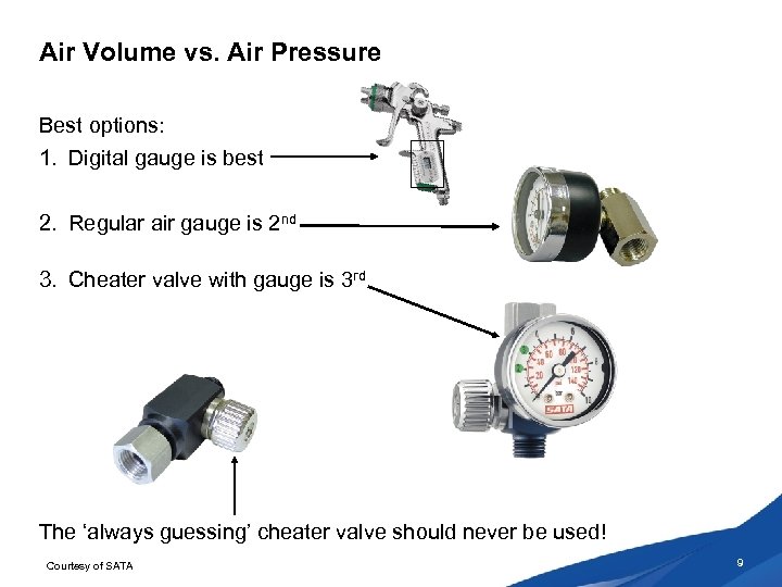 Air Volume vs. Air Pressure Best options: 1. Digital gauge is best 2. Regular