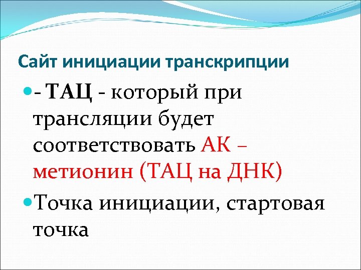 Сайт инициации транскрипции - ТАЦ - который при трансляции будет соответствовать АК – метионин