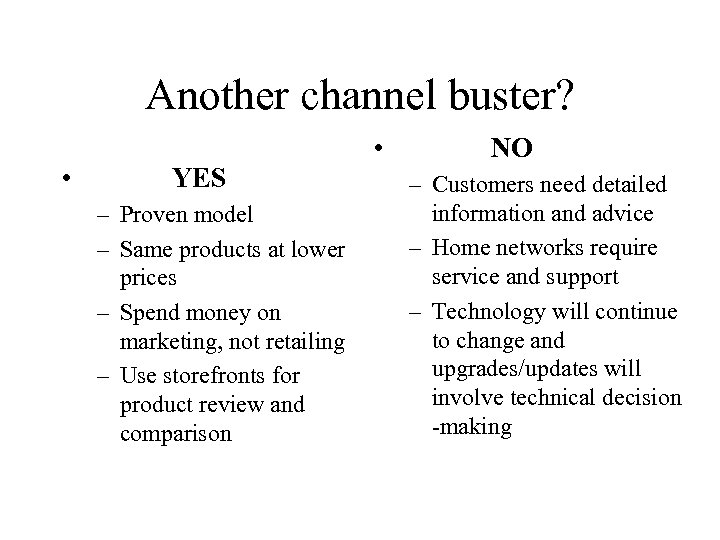 Another channel buster? • YES – Proven model – Same products at lower prices