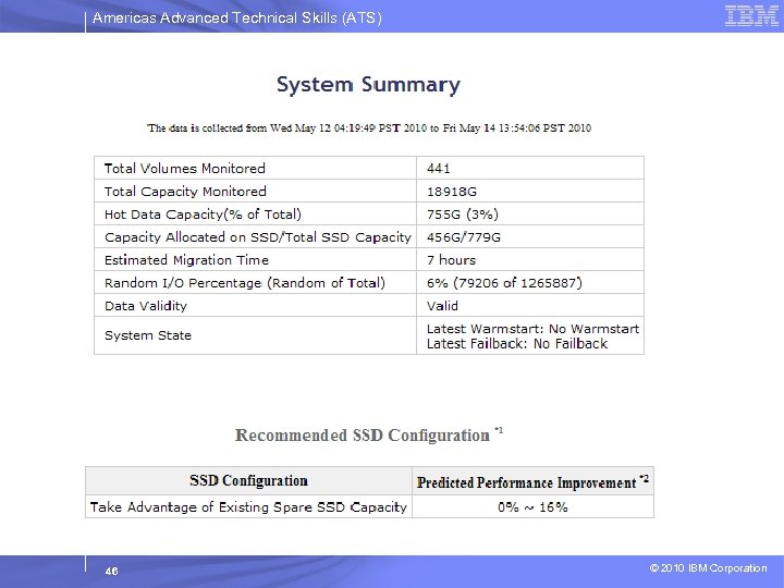 Americas Advanced Technical Skills (ATS) 46 © 2010 IBM Corporation 