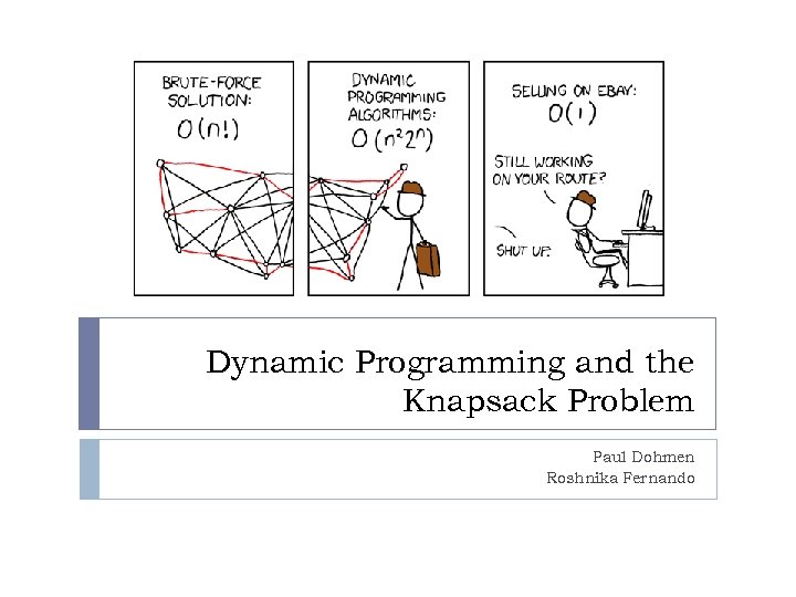 Dynamic Programming and the Knapsack Problem Paul Dohmen Roshnika Fernando 