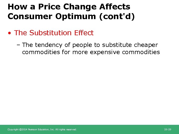 How a Price Change Affects Consumer Optimum (cont'd) • The Substitution Effect – The