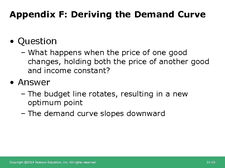 Appendix F: Deriving the Demand Curve • Question – What happens when the price