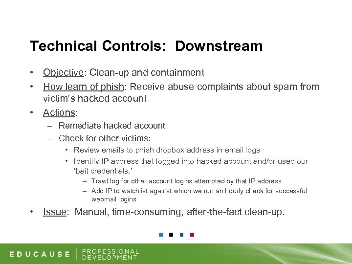 Technical Controls: Downstream • Objective: Clean-up and containment • How learn of phish: Receive