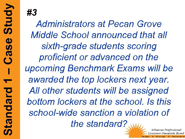 Standard 1 – Case Study #3 Administrators at Pecan Grove Middle School announced that
