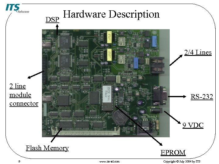 DSP Hardware Description 2/4 Lines 2 line module connector RS-232 9 VDC Flash Memory