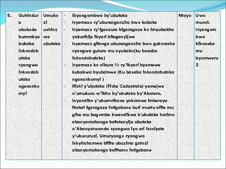 5. Guhindur a ubukode burambye bukaba inkondab utaka cyangwa inkondab utaka ngenanko myi Umuko