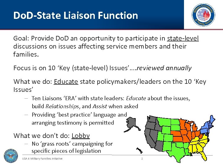 Do. D-State Liaison Function Goal: Provide Do. D an opportunity to participate in state-level