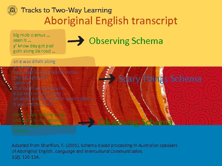 Aboriginal English transcript big mob o emus … seen it … y’ know dey