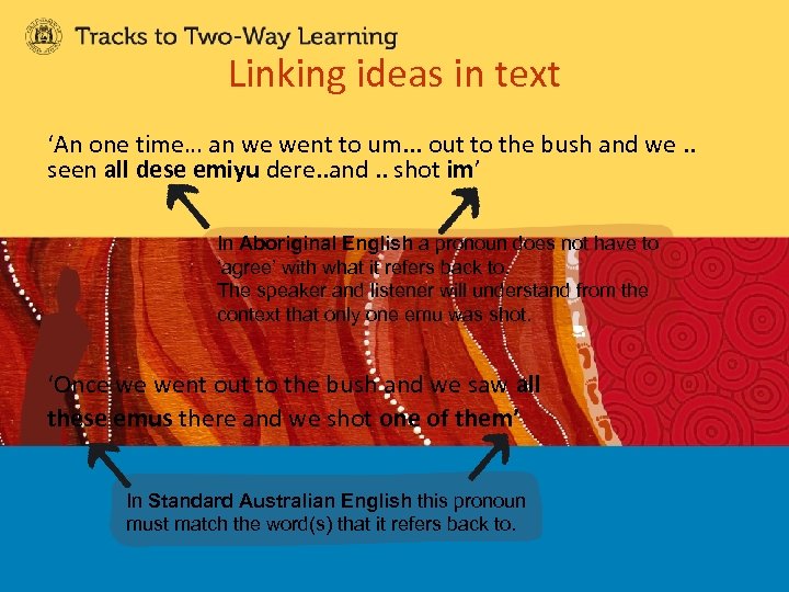 Linking ideas in text ‘An one time… an we went to um. . .