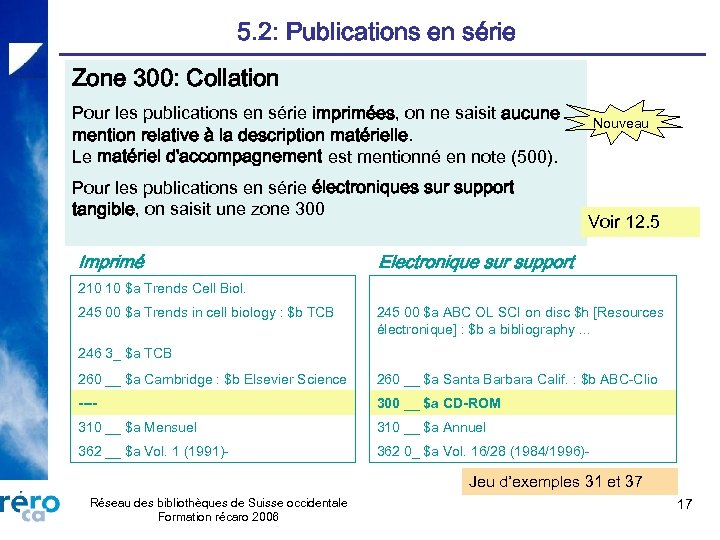 5. 2: Publications en série Zone 300: Collation Pour les publications en série imprimées,