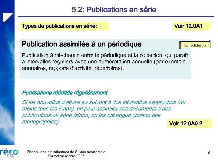 5. 2: Publications en série Types de publications en série: Publication assimilée à un