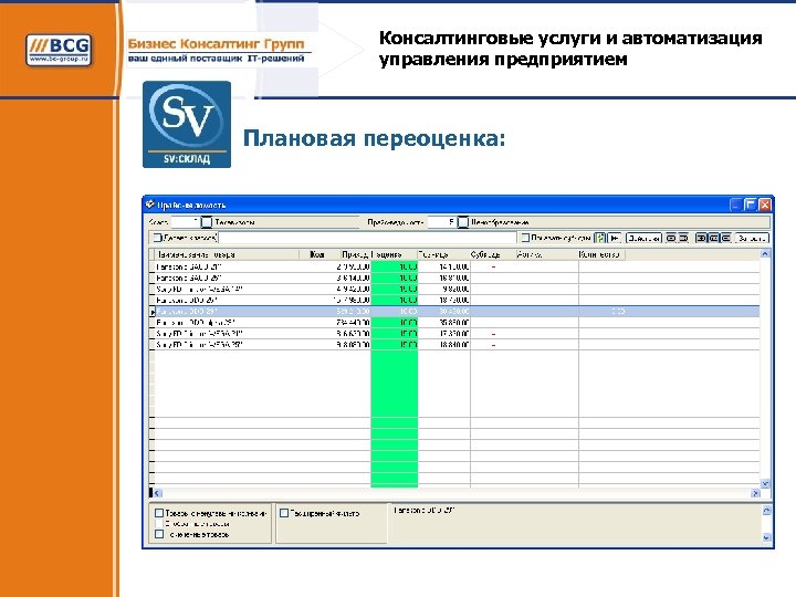 Консалтинговые услуги и автоматизация управления предприятием Плановая переоценка: 