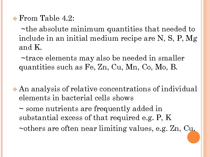 v From Table 4. 2: ~the absolute minimum quantities that needed to include in