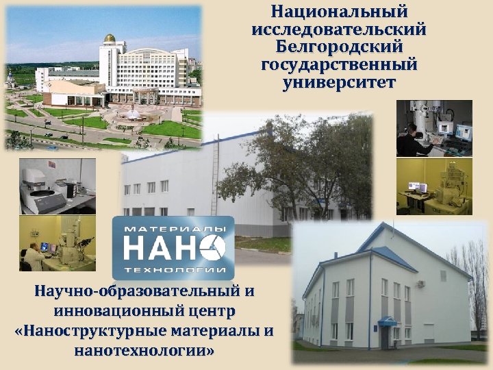 Национальный исследовательский Белгородский государственный университет Научно-образовательный и инновационный центр «Наноструктурные материалы и нанотехнологии» 
