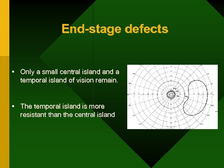 End-stage defects • Only a small central island a temporal island of vision remain.
