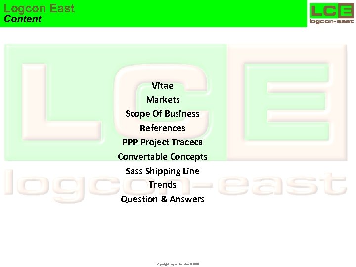Logcon East Content Vitae Markets Scope Of Business References PPP Project Traceca Convertable Concepts